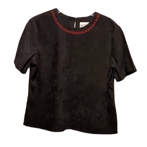 Vintage Nancy Bolen‎ City Girl Suede Look Black Top Size 12 Made in USA